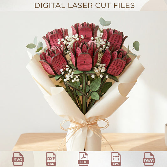 3D Laser Cut Wooden Roses Bouquet SVG, Mother's Day Craft File (Digital Download)
