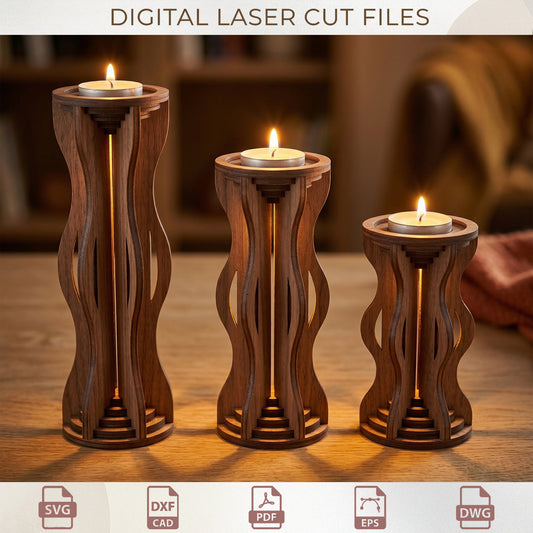 Laser Cut Wooden Candle Holder SVG Set, Tealight Candle Stand Design (Digital Download)