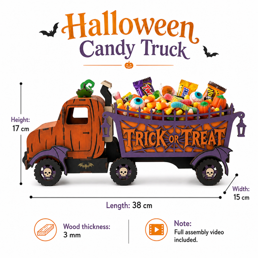 Halloween Candy Box SVG, 3D Pumpkin Candy Truck Laser Cut, Spooky Table Decor