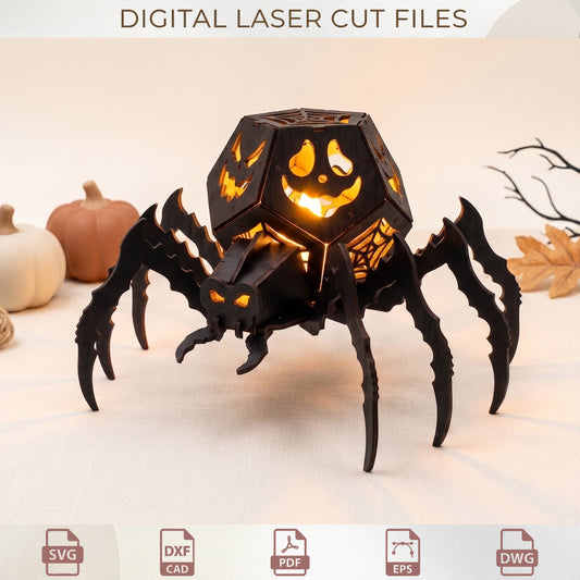 Spooky Spider Lantern Laser Cut Files, Halloween Tealight Holder SVG (Digital Download)
