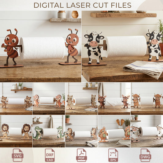 Funny Animal Kitchen Paper Towel Holder Laser Cut Bundle, Wooden Kitchen Decor ( Digital Download )
