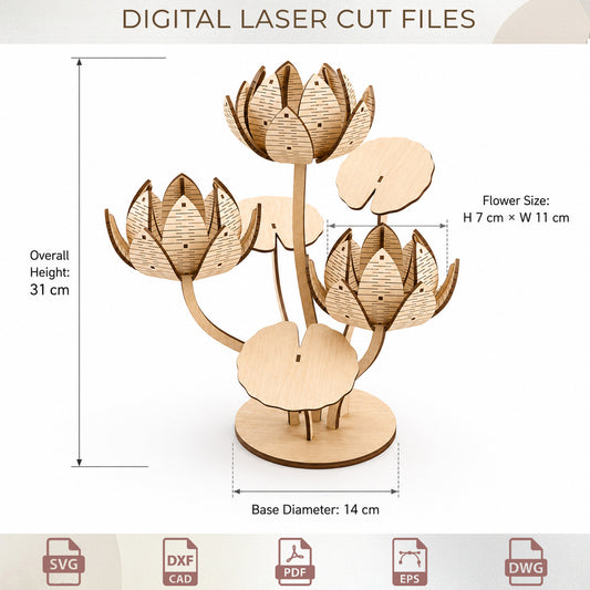 Lotus Candle Holder Laser Cut File, Wooden Lotus Tea Light Template ( Digital Download )
