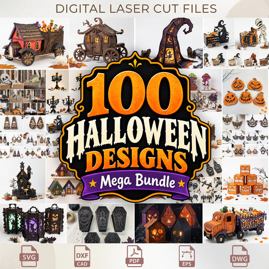 100 Halloween Laser Cut Mega Bundle, Candy Box Truck, Lantern, Earring Vector (Digital Download)