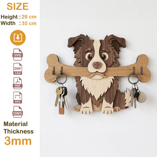 3D Dog Key Holder Laser Cut SVG Bundle, Layered Wood Pet Leash Hanger, Petlover Glowforge Design