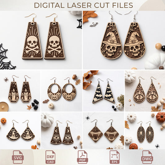 Layered Halloween Earring SVG Collection, Gothic Spooky Wood Jewelry Templates