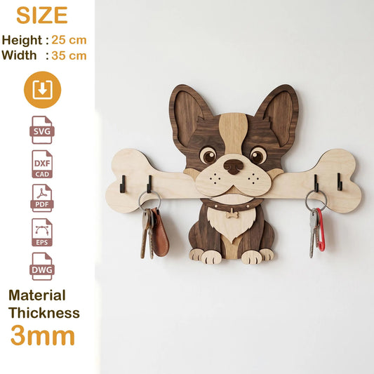 Dog Breed Key Holder Laser Cut Bundle, Wooden Entryway Wall Organizer, Petlover Wood Gift
