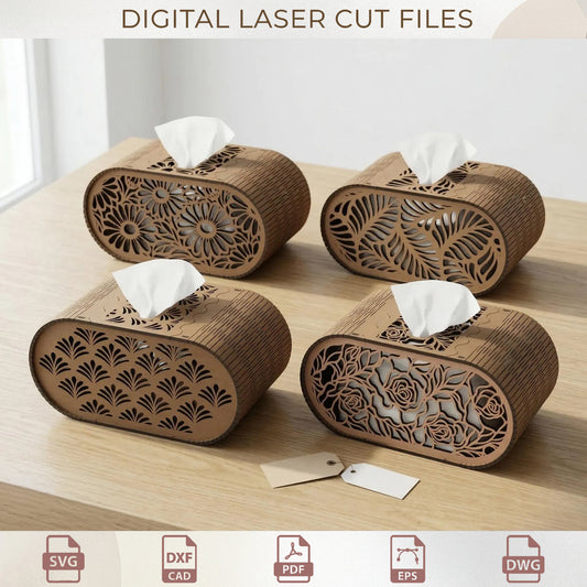 Laser Cut Oval Tissue Box Cover Plan, Floral Wood Box Decor (Digital Download)
