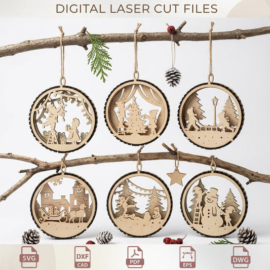 3D Christmas Ornament SVG Bundle, Multilayer Winter Scene Laser Cut Files (Digital Download)