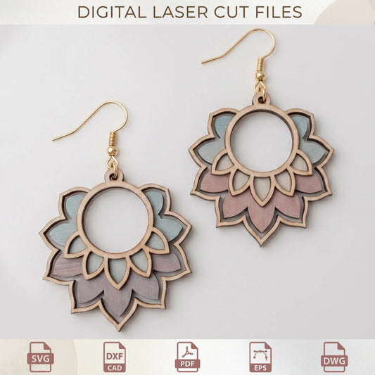 Boho Earring SVG Bundle, Layered Wooden Floral Laser Cut Files for Glowforge