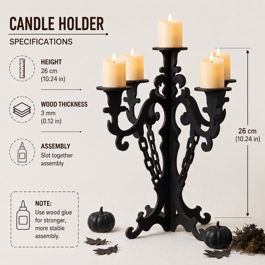 Gothic Candelabra Laser Cut Bundle, Spooky Halloween Candle Holder, 3D Wood Centerpiece Template