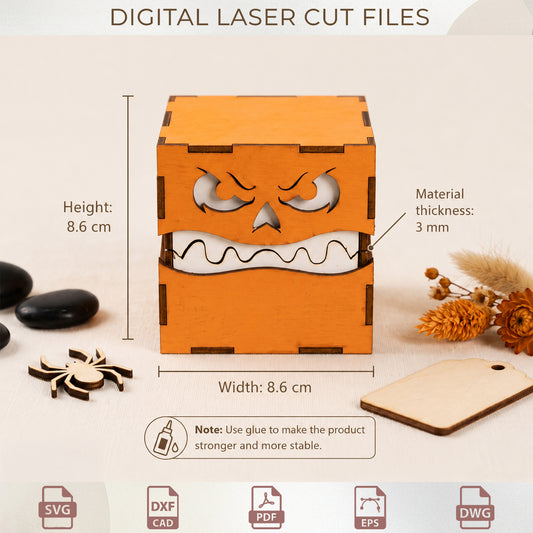 3D Wooden Monster Treat Boxes Laser Cut SVG Bundle, Pumpkin Block Template, Halloween Decor