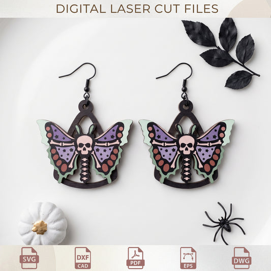 Mystical Pastel Goth Moth Earring Laser Cut Bundle, Spooky Wood Jewelry Templates