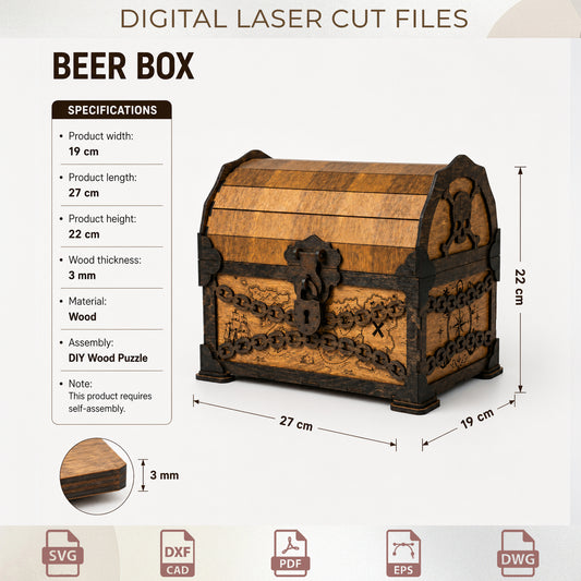 Pirate Treasure Chest Beer Box Laser Cut, DIY Wooden Storage Caddy (Digital Download)