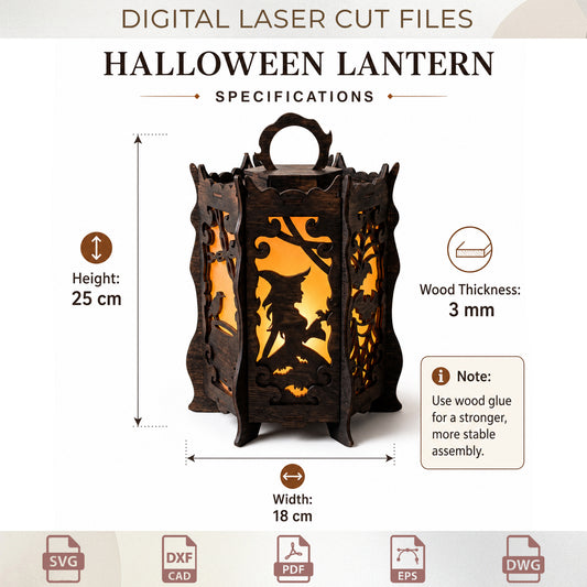 Halloween Lantern Laser Cut Bundle, Wood Creepy Silhouette Lamp Templates, Halloween Table Decor