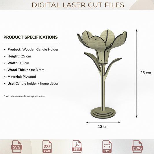 3D Flower Wooden Candle Holder Laser Cut, Tealight Stand SVG, Home Decor Template