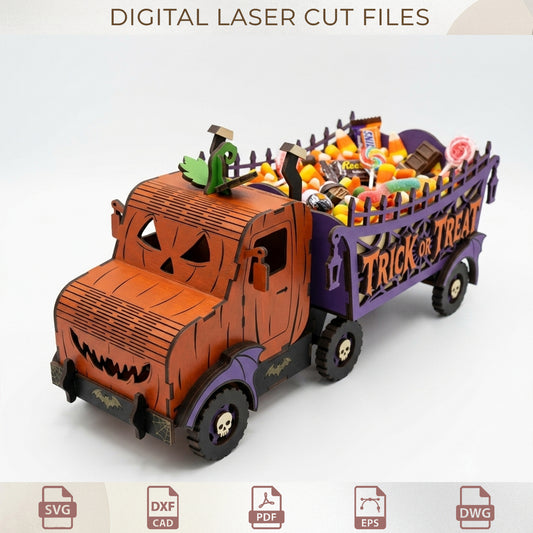 Halloween Candy Box SVG, 3D Pumpkin Candy Truck Laser Cut, Spooky Table Decor