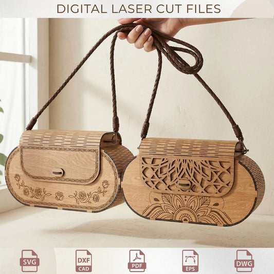 Wooden Handbag Laser Cut SVG File, Boho Purse Glowforge Plan for Women Gifts