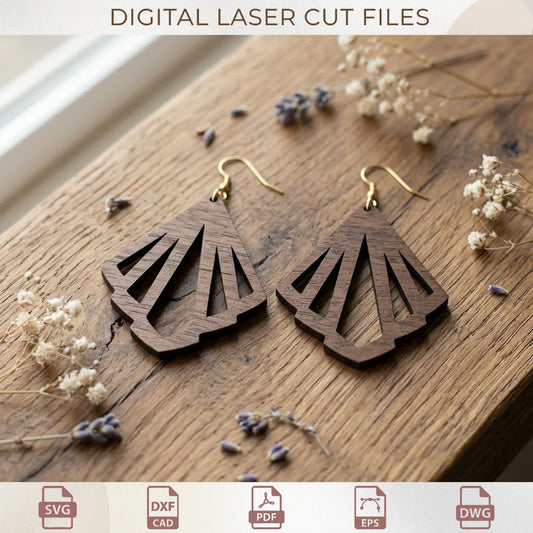 Boho Teardrop Earring SVG Bundle, Abstract Wood Jewelry Laser Cut, Leaf & Wave Dangle Templates
