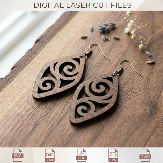 Abstract Boho Earring SVG Bundle, Tribal Wood Jewelry Laser Cut Files, Geometric Dangle Templates