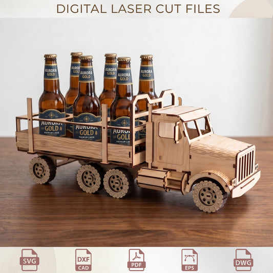 3D Wooden Truck Beer Bottle Carrier, Father's Day Gift Laser Cut Files ( Digital Download )