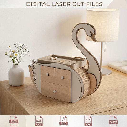 Swan Jewelry Box Laser Cut Files, Glowforge Wood Organizer ( Digital Download )