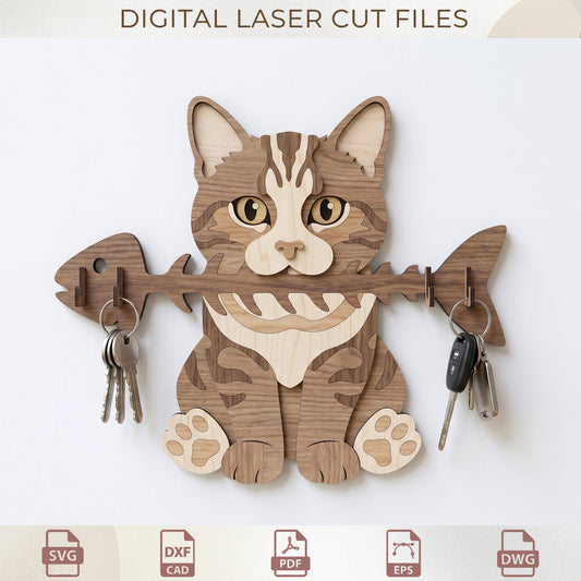 Cat Breed Key Holder Laser Cut Bundle, Wooden Entryway Wall Organizer, Petlover Wood Gift