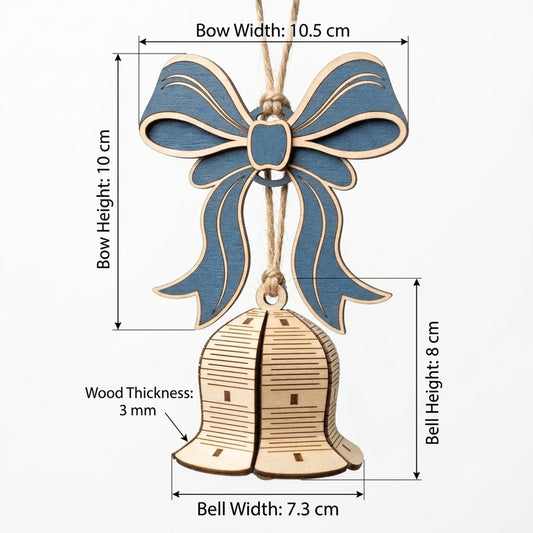 3D Christmas Bell Ornament Laser Cut Bundle, Hanging Wood Bell Tree Decor (Digital Download)