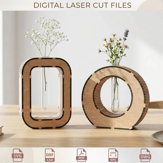 Wooden Frame Vase Laser Cut – Minimalist Tube Flower Holder, Home Decor ( Digital Download )