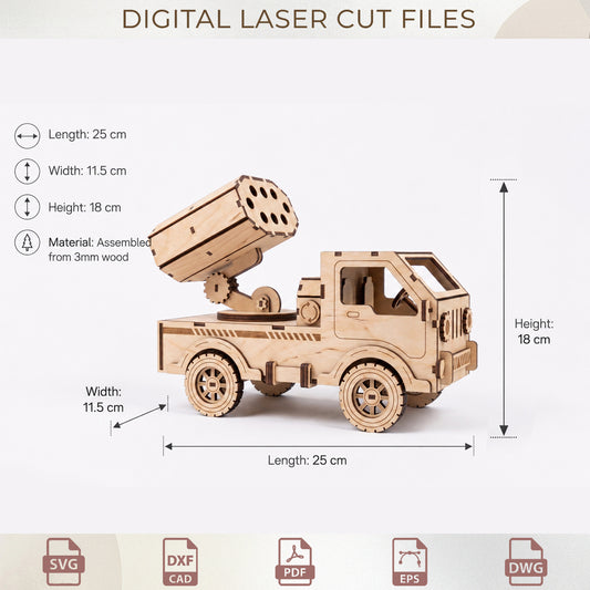 Rocket Pencil Holder Laser Cut File - 3D Wood Truck Desk Organizer SVG Plan