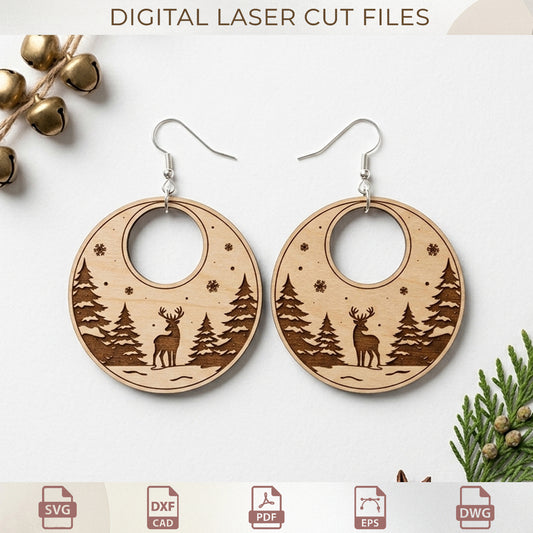 Christmas Earring Laser Cut Bundle, Winter Scene Wooden Dangle Jewelry Engrave Template (Digital Download)