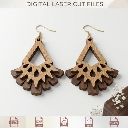 Layered Boho Earring SVG Bundle, Geometric Wood Jewelry Laser Cut (Digital Download)