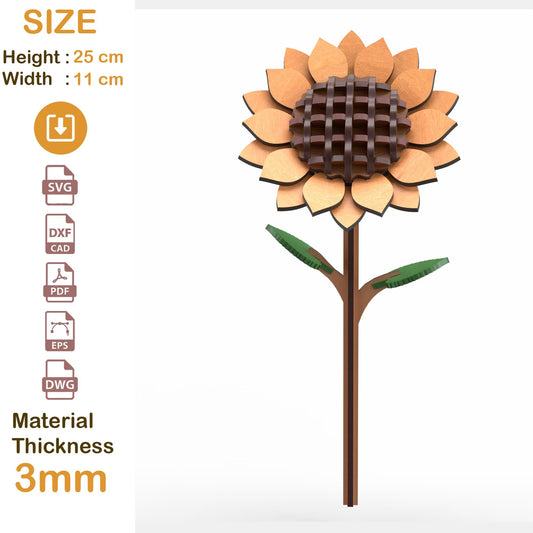 3D Sunflower Bouquet Laser Cut File, Wooden Flower SVG for Mother's Day Gift