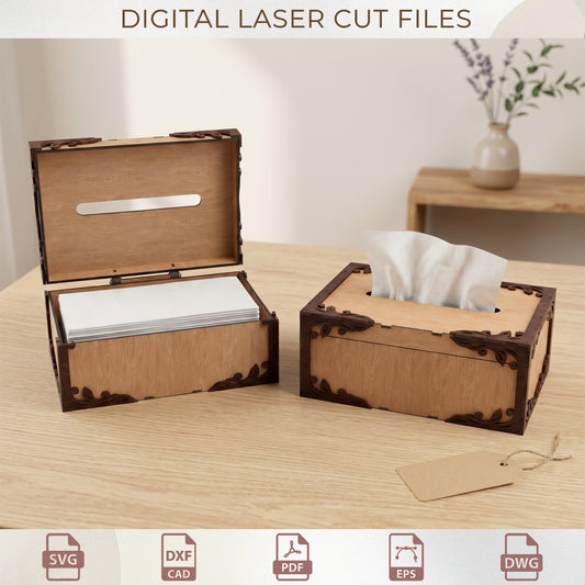 Wooden Tissue Box Cover Laser Cut Files, Decorative Corner Overlay Wood File, Home Decor