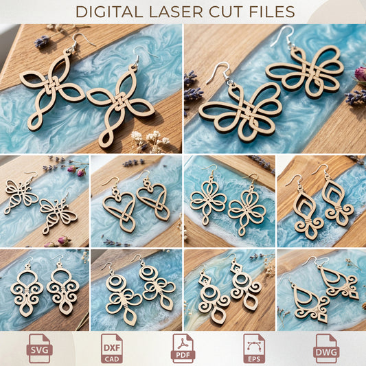 Celtic Knot Earring SVG Bundle, Interlocking Wood Jewelry Laser Cut, Elegant Filigree Dangle Templates
