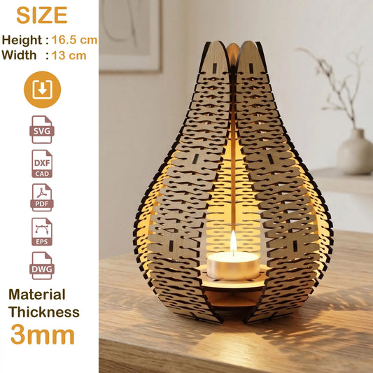 Laser Cut Wooden Candle Holder SVG, Teardrop Tealight Lantern Template File for Glowforge
