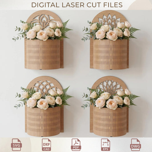 Wall Mounted Flower Holder SVG, Wooden Planter Laser Cut File for Home Decor