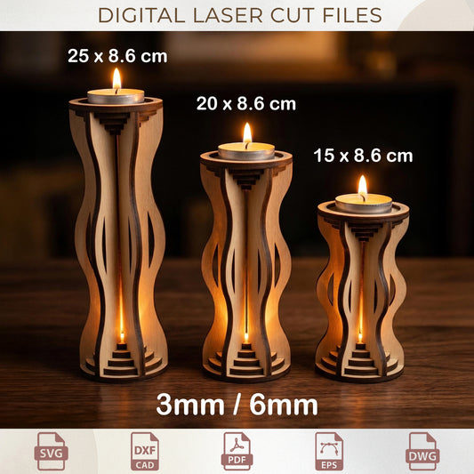 Laser Cut Wooden Candle Holder SVG Set, Tealight Candle Stand Design (Digital Download)