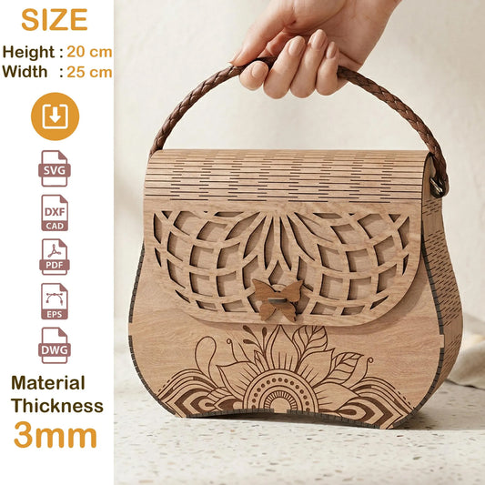 Wooden Handbag Laser Cut, Floral Purse Template, Glowforge Digital Download