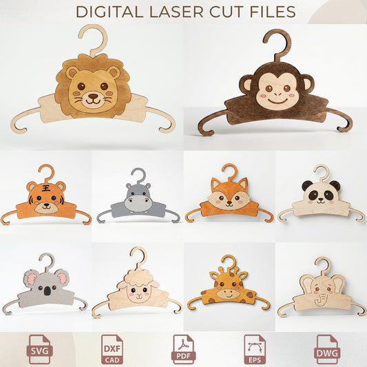 Animal Baby Hanger Bundle Laser Cut, Personalized Kids Clothes Hanger SVG, Nursery Closet Organizer