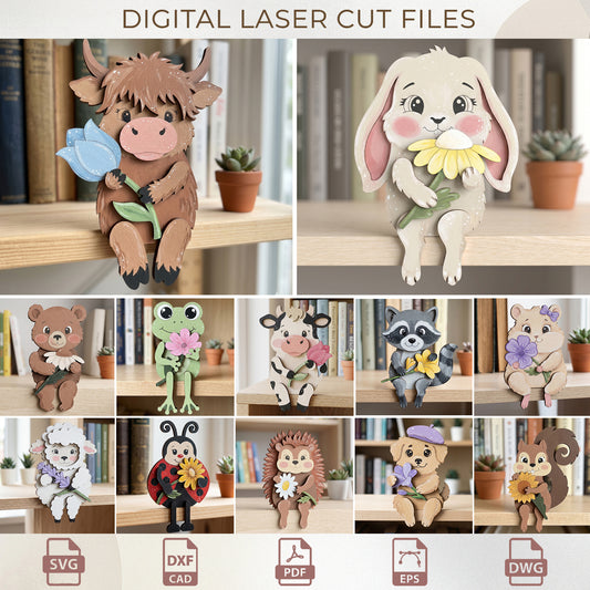 Spring Animal Shelf Sitter Laser Cut Bundle, Bookshelf Decor for Kids ( Digital Download )