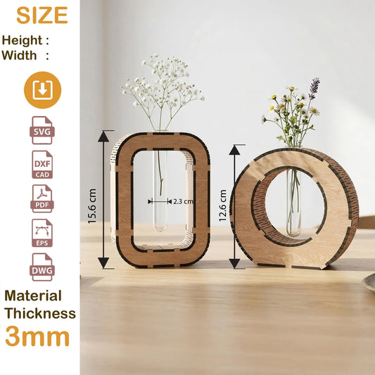 Wooden Frame Vase Laser Cut – Minimalist Tube Flower Holder, Home Decor ( Digital Download )