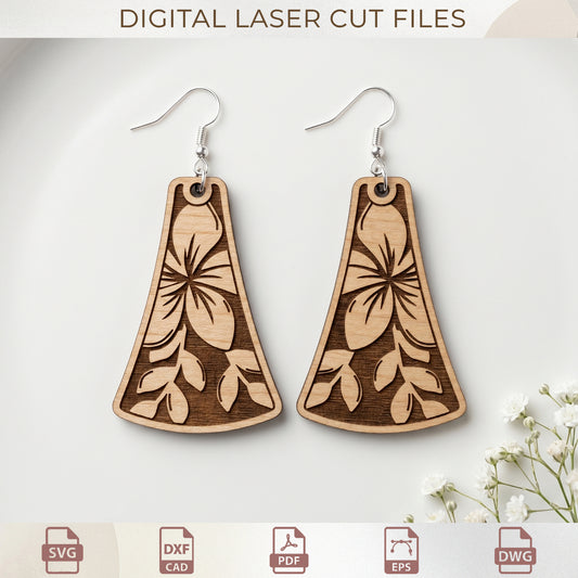 Floral Earring SVG Bundle, Wooden Jewelry Laser Cut Files, Botanical Teardrop & Geometric Earring Templates