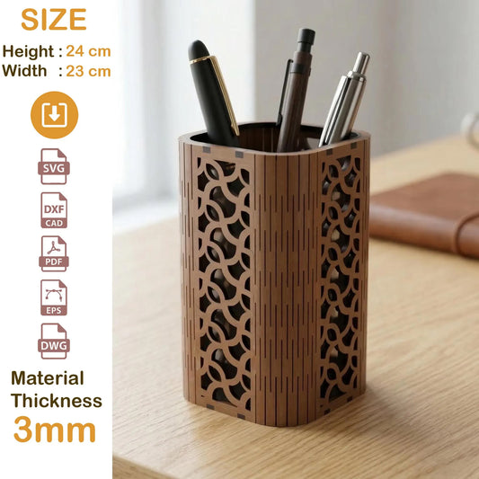 Elegant Floral & Geometric Pen Holder Set - Laser Cut Digital Files