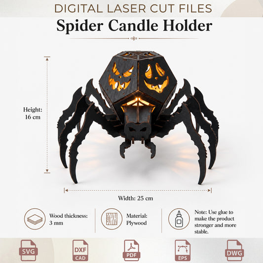 Spooky Spider Lantern Laser Cut Files, Halloween Tealight Holder SVG (Digital Download)