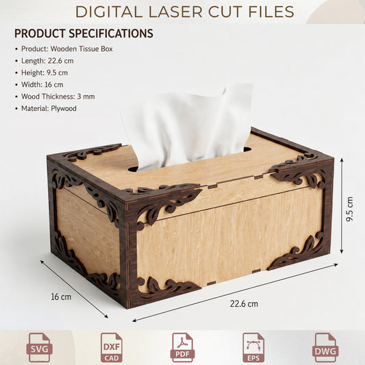 Wooden Tissue Box Cover Laser Cut Files, Decorative Corner Overlay Wood File, Home Decor