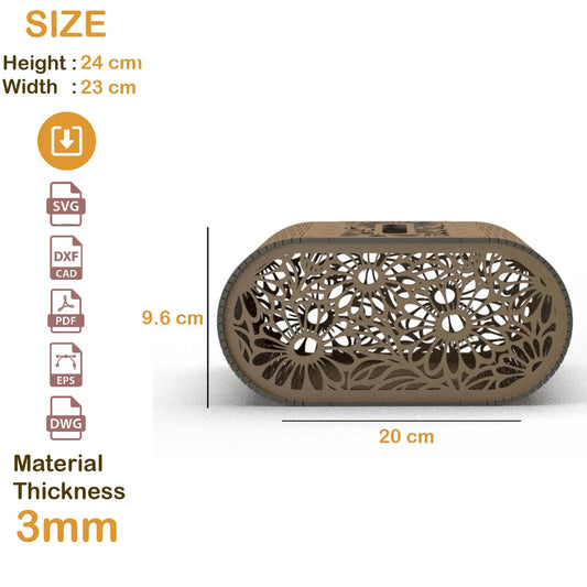 Laser Cut Oval Tissue Box Cover Plan, Floral Wood Box Decor (Digital Download)