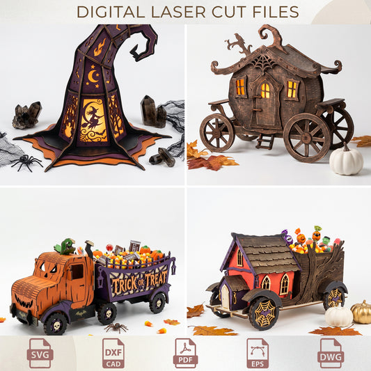 100 Halloween Laser Cut Mega Bundle, Candy Box Truck, Lantern, Earring Vector (Digital Download)