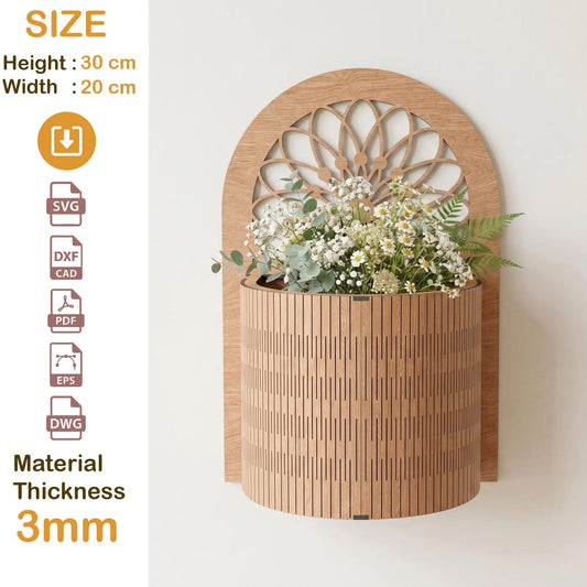 Wall Mounted Flower Holder SVG, Wooden Planter Laser Cut File for Home Decor
