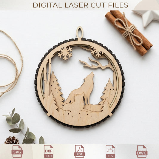 3D Multi Layer Christmas Ornament Laser Cut Bundle, Wooden Christmas Tree Decorations, Winter Scene