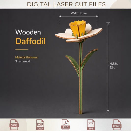3D Laser Cut Daffodil Bouquet, Wooden Spring Flowers Template, Floral Decor